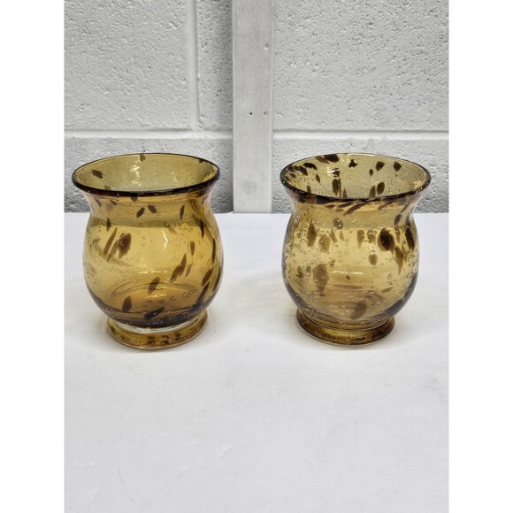 LARGE Hand Blown Bright Amber and Black Candleholders, Bubbles - Picture 1 of 10
